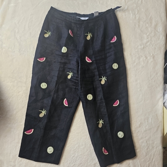 Talbots Irish Linen Pants 14 petite Fruit Tropical Vacation Beach Pull On - Picture 1 of 12